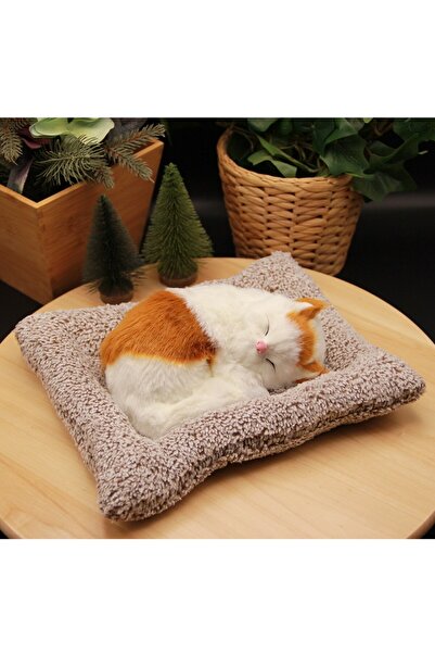 HEDİYEBİZİZ Minderde Uyuyan Sesli Peluş Kedi Cat Büyük Boy 22cmx25cm - Sarı B...