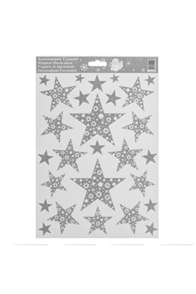 Zumzeria Autocolante decorative de Crăciun, stele cu sclipici argintiu 20x30cm