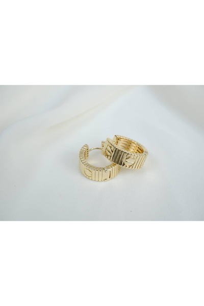 ATELİER TUĞBA Kp408 Striped Screw-Detail Gold Hoop Earrings (Thickness 7 mm &...