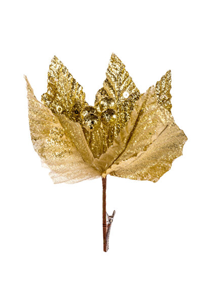 Zumzeria Floare decorativă aurie de Crăciun cu sclipici și cleme 25cm