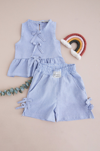 Fulla Moda Girl's 2-Piece Set with Bow and Striped Shorts