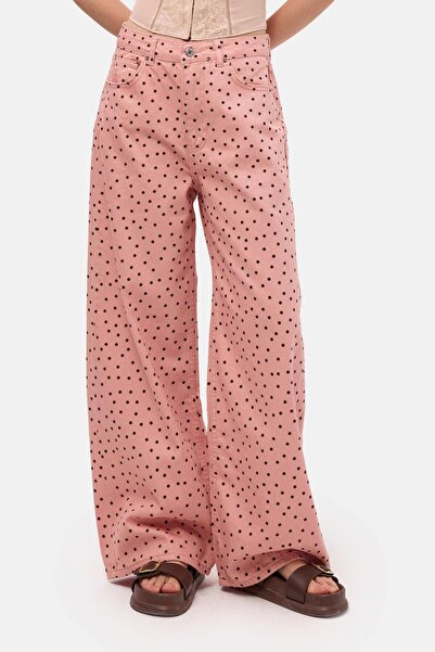 it's basic Women's Pink 7S6-98 Super Baggy Fit Polka Dot Denim Jean