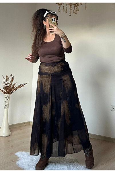 AZRA BUTİK Waist Draped Chiffon Glitter Skirt