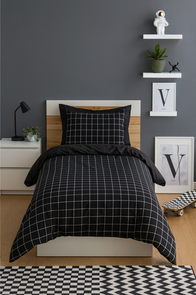 SADEN HOME Single Size Double-Sided Checked Bedding Set