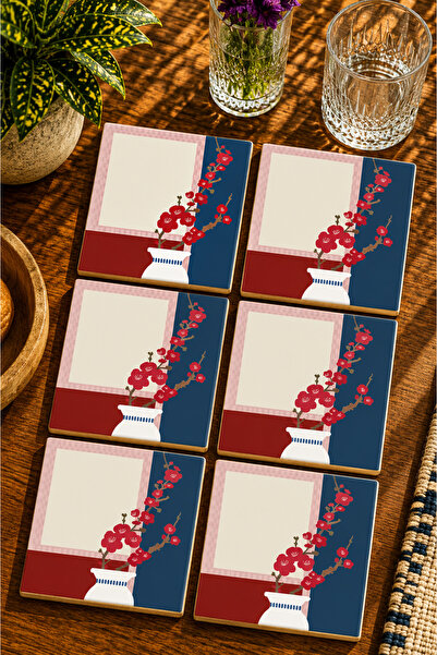 JHAAR Abstract - Bohemian - Floral Themed Modern Set of 6 Coasters - Uv Print...