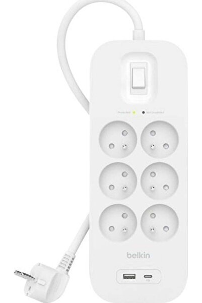Belkin Prelungitor anti-supratensiune SurgePlus cu 6 prize, 2 m, alb (SRB002c...