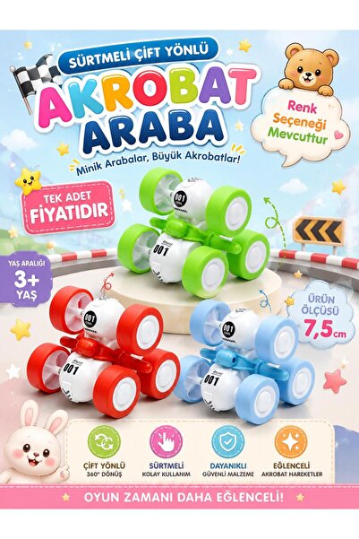 SAZE Sürtmeli Çift Yönlü Akrobat Araba 7,5 cm – 360° Takla Atan Eğlenceli Oyu...