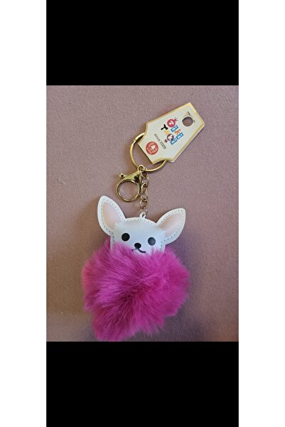 NO BRAND Keychain and bag charm made of faux leather with a dog and pom-pom d...