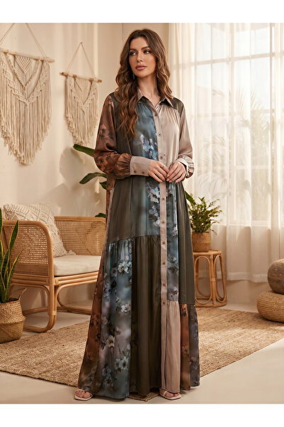 Finelook Boho-Chic Embroidered Maxi Jalabiya – Floral Modest Long Dress