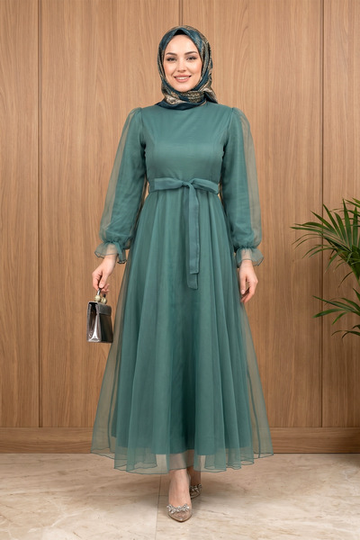 FERHEL Women's Fluffy Tulle Lined Back Zipper Evening Dress - Mint
