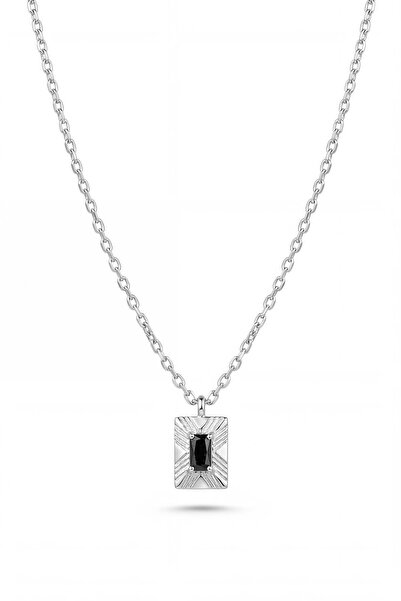 FRNCH 925 Ayar Gümüş Siyah Garnet Taşlı Gümüş Renk Kadın Kolye FRJ30972-1072-S
