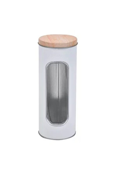 Zumzeria White Metal Storage Box Cylinder with Window & Beige Lid Ø8.5x22.5cm
