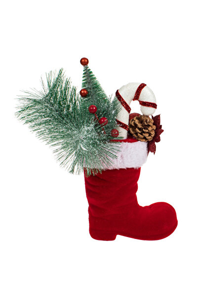 Zumzeria Christmas Table Decoration Red Velvet Boot with Candy Branches 14x27cm