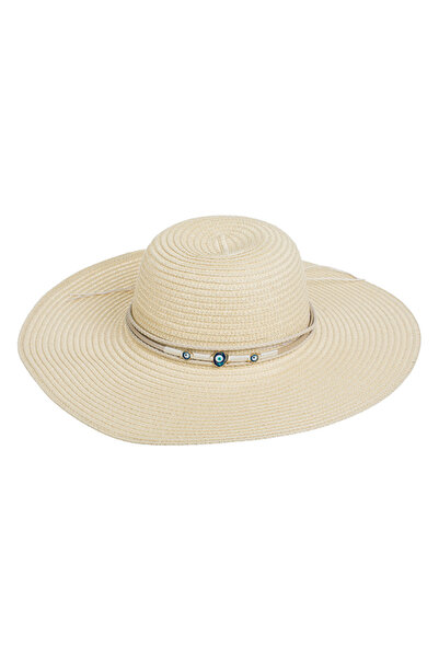 Zumzeria Ecru Color Hat with Tie & Beads for Women