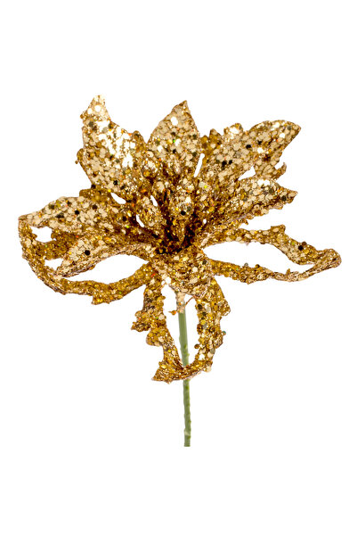 Zumzeria Floare decorativă aurie de Crăciun 15,5 cm