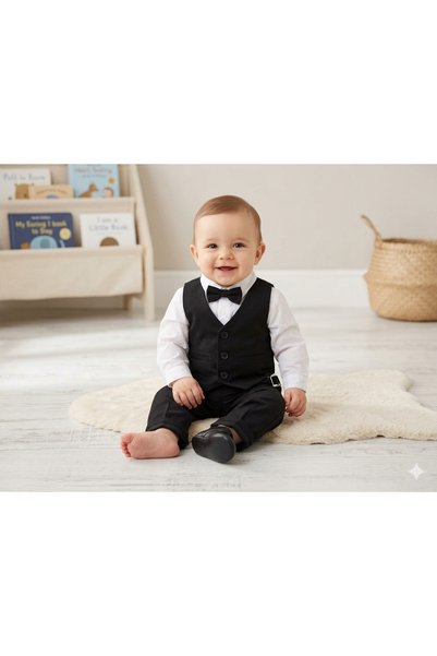 baby kids colors Boy's Tuxedo Suit with Button Vest and Bow Tie Chain