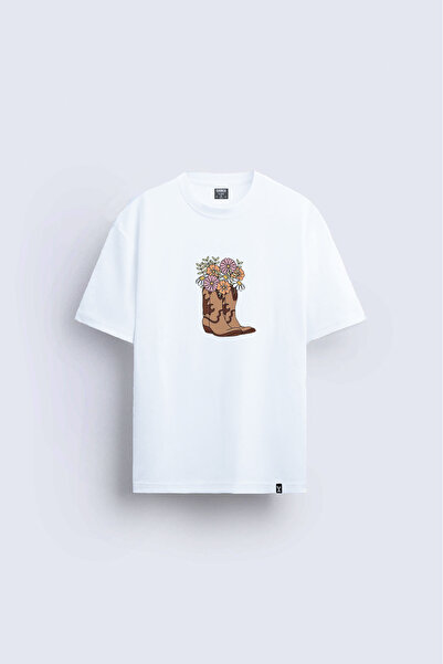 AYDESİGN Cowboy Pinterest Printed Crew Neck White T-Shirt T-Shirt