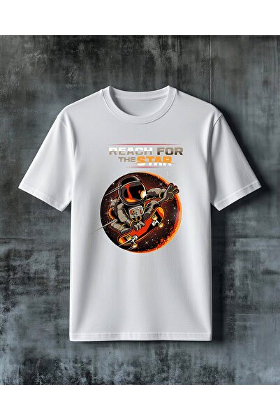 COMVİCHO Reach for Star Astronaut Printed Oversize T-Shirt