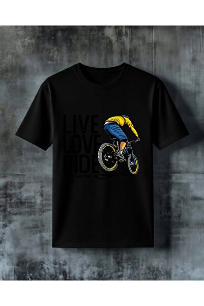 COMVİCHO Live Love Ride Mountain Bike Printed Oversize T-Shirt