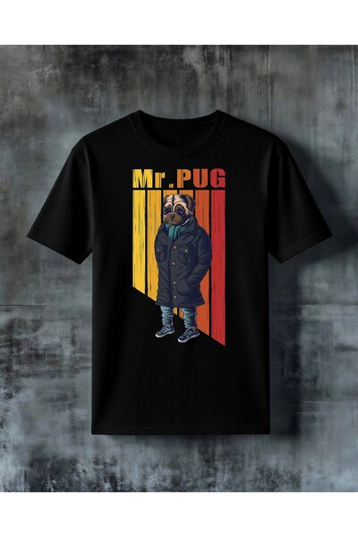 COMVİCHO Mr Pug Kopek Illustration Printed Oversized T-Shirt
