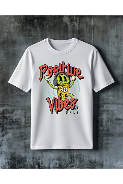 COMVİCHO Posit Vibes Muzik Caractere Printed Oversize T-Shirt