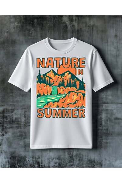 COMVİCHO Nature in Summer Forest Day Printed Oversize T-Shirt