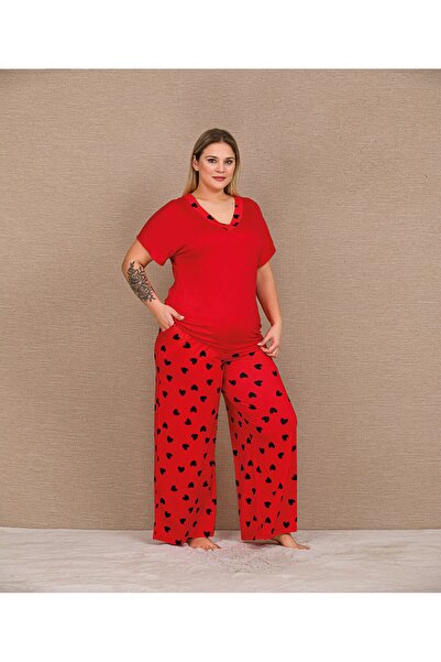 Viselya Patterned Short Sleeve Plus Size Pajama Set