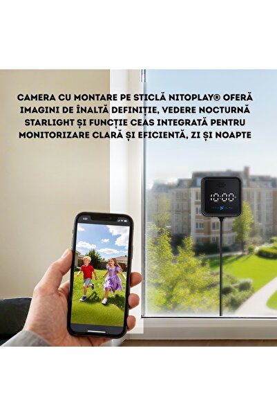 NITOPLAY Camera de Supraveghere Nitoplay® Glass, Montare Magnetica pe Fereastra/Sticla/Acvariu/Trepied, Full HD, WiFi, Vedere Nocturna Starlight, Detectare Miscare, Audio Bidirectional, Aplicatie TUYA