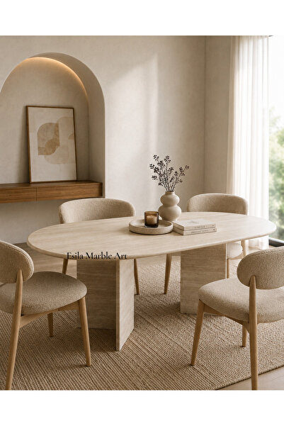 ESİLA MARBLE Traverten Yemek Masası-V Ayaklı Modern Masa