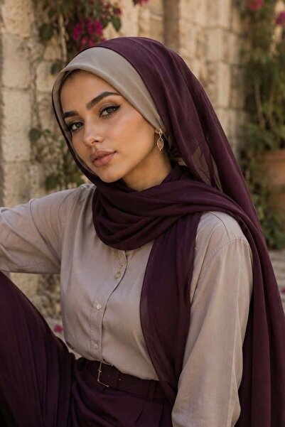 Aişe tesettür Plum Mink Cap Bandana Hat Shawl