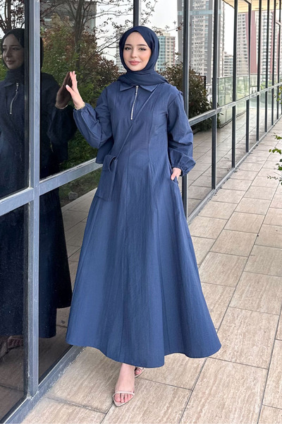 Ovn. Half-Zip Dress with Bag - Navy Blue