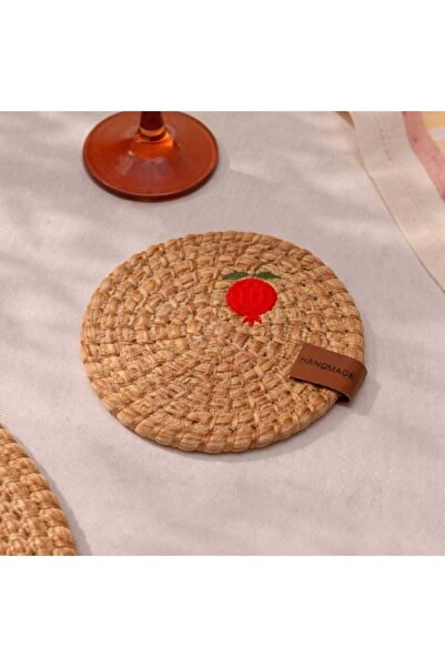 Evidea Soft Nar Nakışlı Bardak Altlığı - Bej - 13x13 cm