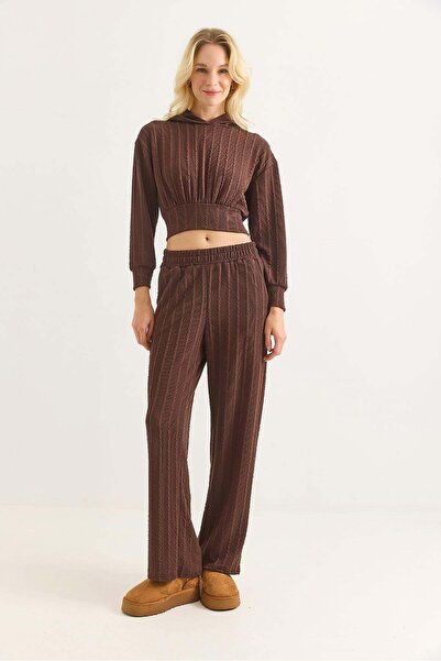 Raneel Kazançlı Alışveriş Women's Hair Braid Knitted Fabric Double Set Brown