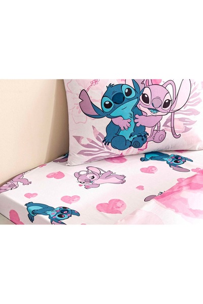 Zorluteks Taç Out Pink Disney Lilo & Stitch 100% Cotton Fabric 2 Pieces Pillo...