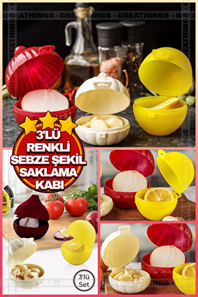 Greathings Set of 3 Colorful Onion Garlic Lemon Storage Containers