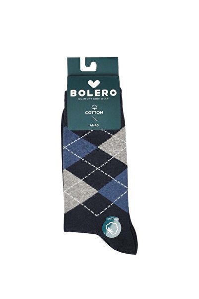 Bolero Men's Seamless Cotton Socks Diamond Pattern Navy Blue