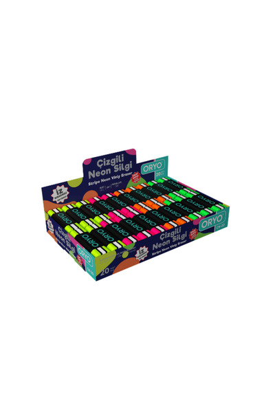 ORYO Striped Neon Erasers Box of 20