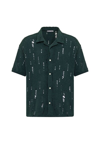 S13 Store Oversize Deliklı Triko Gömlek