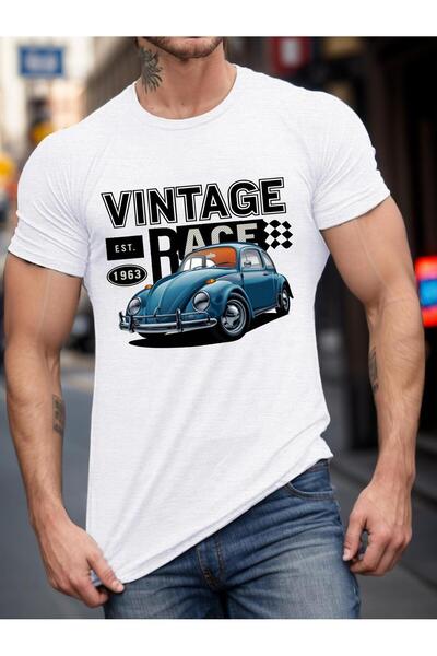 bolivia's Plus Size Men's Summer T-shirt, Classic Beetle Car Graphic Print Sh...