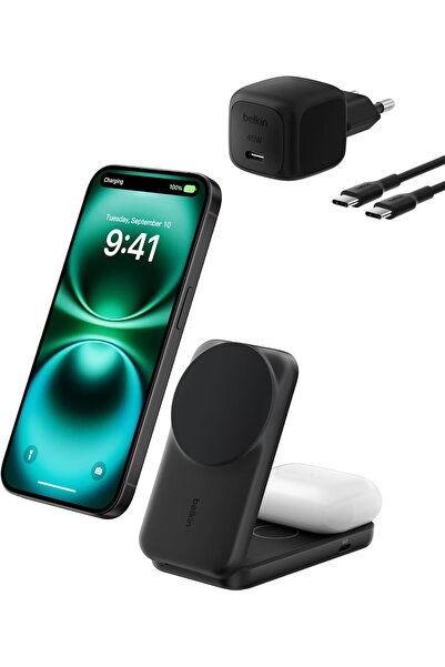 Belkin UltraCharge MagSafe Uyumlu 2’si 1 Arada Qi2 25W Kablosuz Şarj İstasyon...
