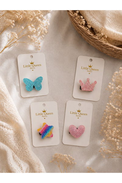 LittleBabyy Little Queen Babyy Az Saçlı Simli Bebek Tokası Seti – Kelebek, Ka...