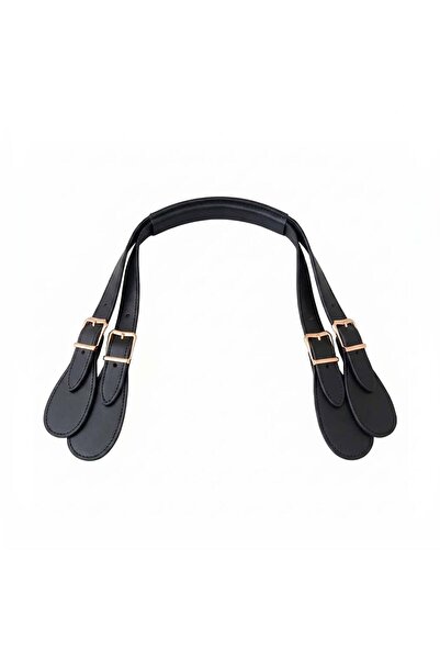 Ritzz Gg / Adjustable Leather Bag Handle with Gold Accessories (Pair) - Black