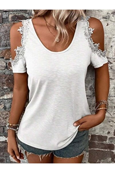 Aymood Women's Open Shoulders Round Neck Viscose Blouse