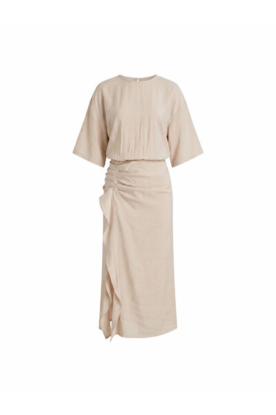 MAGARDE Bat Sleeve Draped Detailed Maxi Dress - Beige