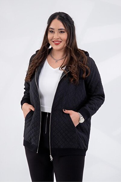 Roxxlen Women's Plus Size Hooded Quilted Slim Coat