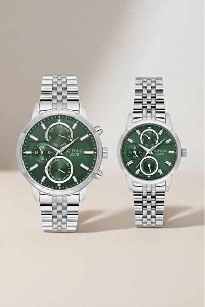 JG. Polo Club Metalik Yeşil Kadran Erkek 42 mm Kadın 31 mm Çelik Kasa/Kordon ...