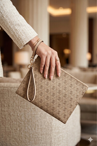 MUBO Women's Monogram Patterned Portfolio Handbag and Clutch with Wristlet