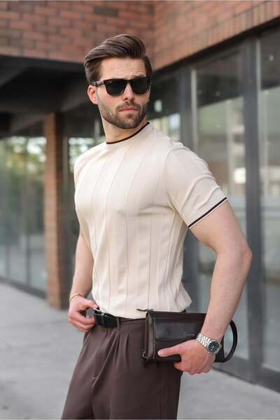 Madmext Stone Color Crew Neck Regular Fit Knitwear Men's T-Shirt E7487