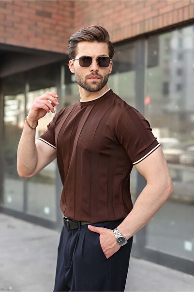 Madmext Brown Crew Neck Regular Fit Knitwear Men's T-Shirt E7487