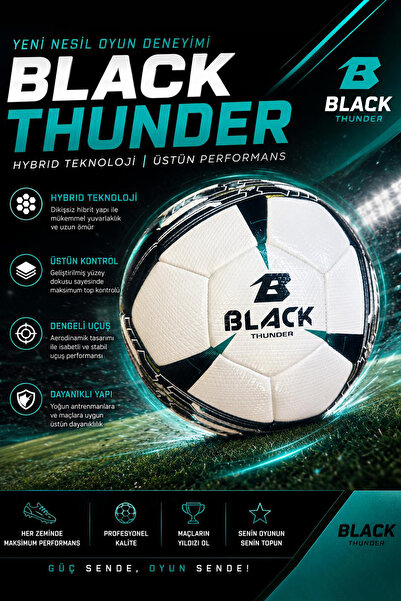BLACK Thunder Futbol Topu No:5 - Halı Saha İçin İdeal - Hibrit Teknoloji - Üs...